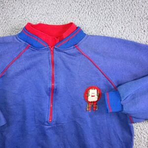 Vintage Nu Nu Sport Quarter Zip Pullover Sweatshirt Teddy Bear Plaid Patch 90s